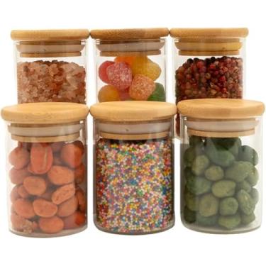Imagem de Jogo com 6 Porta Mantimentos Redondo em Vidro Borossilicato com Tampa de Bambu 110ml