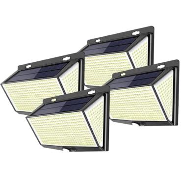 Imagem de Luz Solar Externa 468 LEDs Com Sensor Movimento Certificação CE, IP65 À Prova D'água, 3 Modos Iluminação, Movida A Energia Solar E Sem Fio Para Pátio, Jardim, Cerca, Varanda E Porta De Entrada(4Pack)