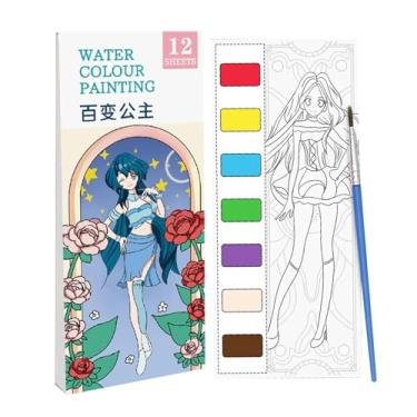 Imagem de Livro de pintura em aquarela de bolso, livros para colorir em aquarela para crianças | Conjunto de pintura com água de 12 páginas | Kits de artes e ofícios para festas de viagem com escova