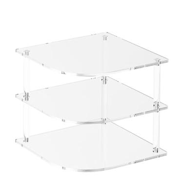 Imagem de Organizador de pratos para armário | Rack de acrílico transparente para pratos de cozinha - Organizador de pratos de armário de 3 níveis para banheiro, armário, cozinha, freezer, mesa de cabeceira
