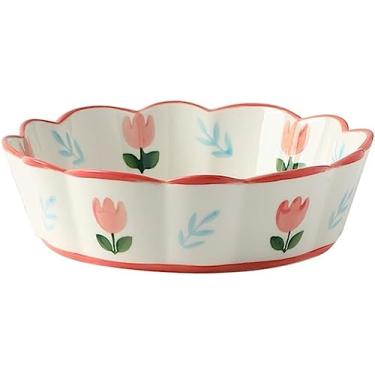 Imagem de FENOKD Tigela de salada, tigelas de massa, tigela de cerâmica, prato retrô, tigela de café da manhã, tigela de sobremesa, tigela de salada, tigela grande de sopa, sala de estar, mesa, renda, ovo