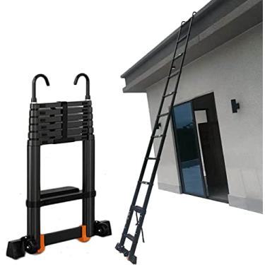 Imagem de OKUOKA Escada telescópica para barraca de telhado de 6 m/5 m/4 m/3 m/2 m, escadas telescópicas de extensão preta de alumínio com gancho destacável e barra estabilizadora, carga 200 libras (tamanho
