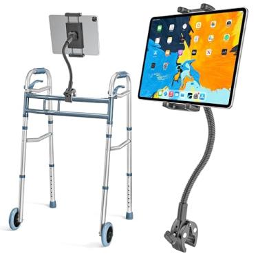 Imagem de Wukanleng Suporte para tablet Walker, grampo longo para tablet pescoço de ganso para andador de rolos, andador leve, andadores para idosos, adequado para iPad Pro Air Mini, iPhone, dispositivos de 4 a