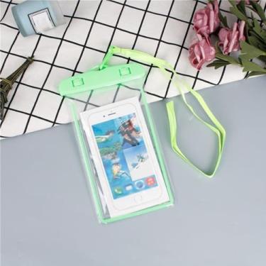 Imagem de Bolsa de telefone fluorescente luminosa à prova d'água - tela sensível ao toque e desbloqueio de rosto capa transparente para natação, deriva, serve para celulares de até 6,8 polegadas, essenciais