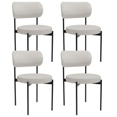 Imagem de Kit 04 Cadeiras Estofadas Para Sala De Jantar Louvre L02 Bouclê Cru - Lyam Decor