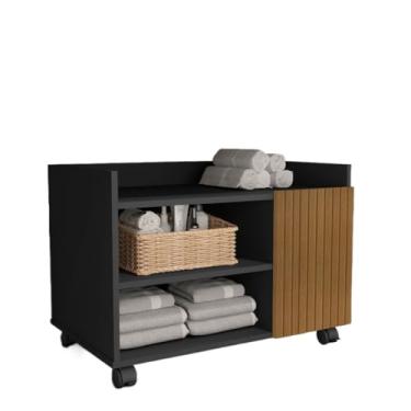 Imagem de Gabinete Multiuso com Rodízios e Gaveta Ideal armário para Banheiro suporte moderno(preto)