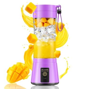 Imagem de Liquidificador portátil sem fio de tamanho pessoal – liquidificador de 340 g para smoothies e shakes com copo de suco de viagem sem BPA, 6 lâminas para mistura potente, adequado para esportes/viagens