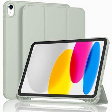 Imagem de ToaPoia Capa para iPad (A16) 11 polegadas 2025/iPad 10ª geração 10,9 polegadas 2022, capa protetora fina com suporte de três dobras com suporte para lápis e parte traseira de TPU macio, suporta