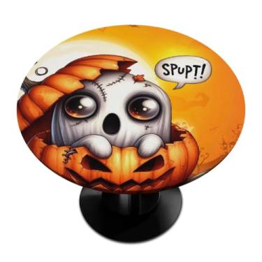 Imagem de hongjinglin Toalha de mesa redonda com borda elástica abóbora fantasmas de Halloween toalha de mesa redonda limpa para ambientes internos e externos, pátio, jantar, cozinha, festival, decoração para