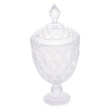 Imagem de Bomboniere Potiche de Cristal C/Pé Diamond Transparente 32x15cm Lyor