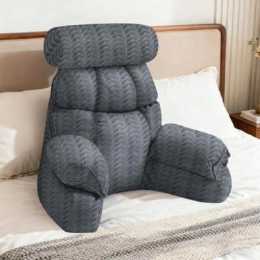 Imagem de FXXUDVNIIN Travesseiro de leitura com braços, travesseiros de cama para sentar na cama - para assistir TV, jogos, relaxar na cama ou no sofá (cinza escuro, pequeno)