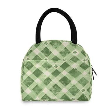 Imagem de GUIJI Lancheira Lucky Leaf com isolamento quadriculado, reutilizável, à prova de vazamento, lancheira para mulheres e homens, lancheira térmica para trabalho e viagens