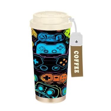 Imagem de Blueangle Caneca de café com isolamento térmico para controle de videogame colorido - copo de aço inoxidável à prova de derramamento e vazamento para acampamento e ar livre, garrafa de água