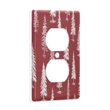 Imagem de Blueangle Placa de parede dupla para árvore de Natal vermelha e branca, tamanho padrão, placas de cobertura de tomada elétrica de 1 gangue para decoração de quarto de escritório em casa, 4,53 x 2,76