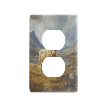 Imagem de Blueangle Placa de parede Highland Cow Duplex Outlets, tamanho padrão, placas de cobertura de tomada elétrica de 1 gangue para decoração de quarto de escritório em casa, 4,53 x 2,76 polegadas (281)