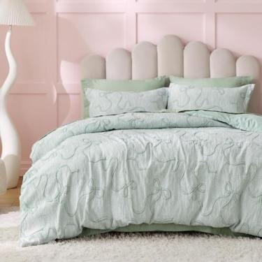 Imagem de Juego de Funda de Edredón Bedsure Verde King Size con Jacquard y Lazo