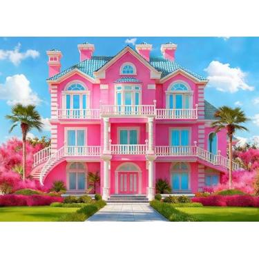 Imagem de DULUDA 2,8 x 1,5 m pano de fundo rosa casa castelo princesa castelo brinquedo fotografia fundo mansão princesa brinquedo fundo verão tropical crianças sonho menina aniversário decorações cabine de