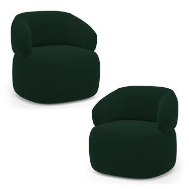 Imagem de Kit 02 Poltronas Orgânicas Giratória Living Glee Veludo Verde Escuro - Abmaza