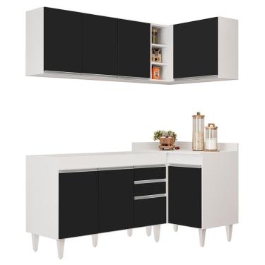 Imagem de Armário De Cozinha Modulado De Canto Esquerdo 4 Peças Cp46 Balcão Sem Tampo Branco/preto - Lumil