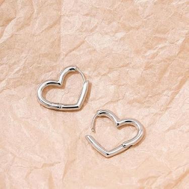 Imagem de Brincos femininos de coração pequeno banhado a ouro 14 quilates, brincos de argola fofos banhados a ouro 14 quilates, joias para presente feminino, One Size, Cobre, Sem pedra preciosa
