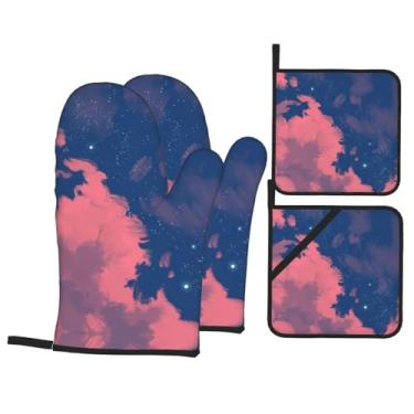 Imagem de Sky - Conjunto de luvas de cozinha estampadas com suportes de tampa, luvas de forno resistentes ao calor para manusear panelas quentes, grelhar, churrascos, kit de 4 peças.