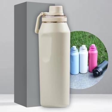 Imagem de Garrafa Térmica de Aço Inox 500ml - Tampa com Alça - Sistema de Parede Dupla Isolada à Vácuo - Ideal para Academia/Trabalho/Faculdade (Off White)