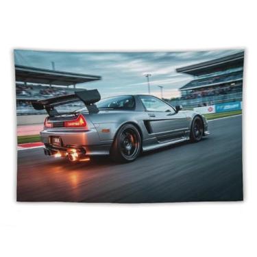 Imagem de HouLaiZhe Tapeçaria de carro Jdm Carro Nsx Esportes Fogo Parede Quarto Decoração de Casa Tapeçarias Estética Piquenique Decoração de Parede Arte de Parede para Dormitório Sala de Estar 152 cm x 228 cm