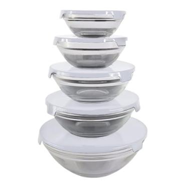 Imagem de Conjunto de 5 Potes de Vidro Herméticos com Tampa, Branco, Recipientes de Armazenamento em Vidro com Tampas Plásticas