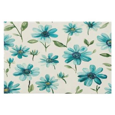 Imagem de Wassud Tapete de porta de margarida turquesa 61 x 89 cm, tapete de área lavável antiderrapante com suporte de borracha, tapete macio e macio para sala de estar, quarto, entrada, entrada