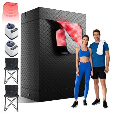 Imagem de Ceyodo Caixa de sauna infravermelha atualizada para 2 pessoas, sauna portátil 195.6 cm x 94.0 cm x 127.0 cm com terapia de luz vermelha de 660 nm e 850 nm, 5 camadas à prova d'água, 2 vaporizadores, 2