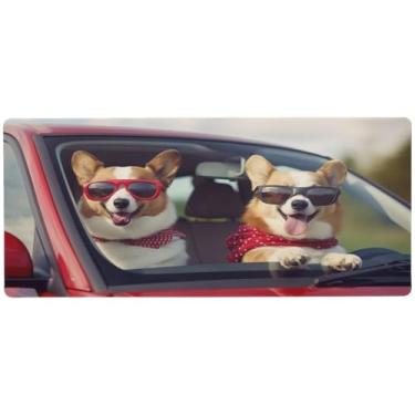 Imagem de Wassud Dois cães corgi legais (2) mouse pad organizador de mesa grande teclado de computador tapete de mouse pad de mesa material de escritório 80 cm x 30 cm