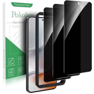 Imagem de Pokolan Pacote com 3 protetores de tela de privacidade para Samsung Galaxy S24 FE, película de vidro temperado antiespião, moldura de alinhamento, fácil instalação, antiarranhões, compatível com capas