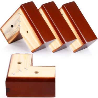 Imagem de Geelin Pacote com 4 peças de elevação de madeira para móveis de 5 cm de altura em forma de L com parafusos de metal e almofadas antiderrapantes, pernas de móveis, pernas de sofá, pés de substituição