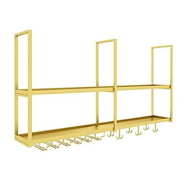 Imagem de APUM Prateleiras de vinho de teto, suporte de garrafa de vinho, suporte de vinho de ferro de metal, taças de taças, restaurantes, bares, cozinhas, decoração, prateleira, ouro (80 cm)