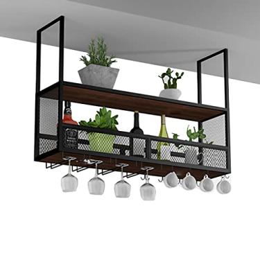 Imagem de Prateleira de teto pendurada na parede, suporte de garrafas de vidro de teto de metal, prateleiras de armazenamento de exibição, para armário, cozinha, bar