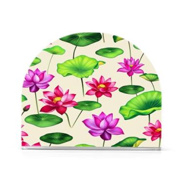 Imagem de Qilmy Porta-guardanapos de acrílico com flores de lótus vibrantes e bonitas, porta-guardanapos para mesas, cozinha, restaurante, decoração de casa, suporte decorativo moderno para guardanapos de