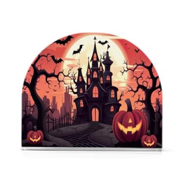 Imagem de Wassud Porta-guardanapos de acrílico castelo de Halloween, dispensador de guardanapos de papel moderno em forma de U para mesa, cozinha, sala de jantar, bancada 1 peça (comporta 50-60 guardanapos)