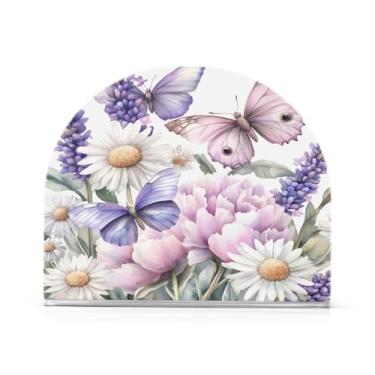 Imagem de Qilmy Lindas borboletas e flores porta-guardanapos para mesas - porta-guardanapos para cozinha, porta-guardanapos de mesa, porta-guardanapos de coquetel, porta-guardanapos moderno, guardanapos de
