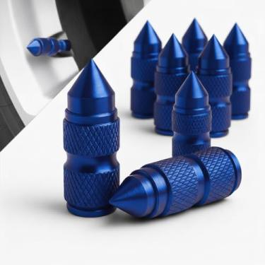 Imagem de 8 peças de tampas de haste de válvula de pneu de ponta, tampas de válvula de ar pontiaguda de liga de alumínio, tampas de válvula de roda de carro universais à prova de poeira para carros, caminhões