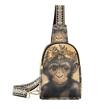 Imagem de CEBUGI Macaco pequena bolsa tiracolo feminina de couro, pochete transversal para trilhas, viagens ao ar livre