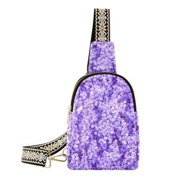 Imagem de CEBUGI Bolsa tiracolo feminina pequena com flores de lavanda para mulheres, pochete transversal de couro, para caminhadas, viagens ao ar livre