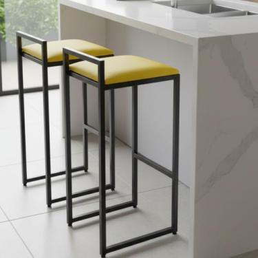 Imagem de Kit 2 Banquetas Bar Cozinha Espaco Gourmet Cor:Amarelo - Loja Béle, Am