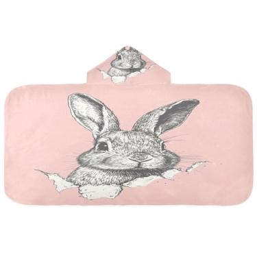 Imagem de Burbuja Rabbit Peeks from Torn Paper Toalha de banho com capuz para crianças, toalha de praia de pelúcia macia absorvente para chá de meninas e meninos 3-10 anos, 61 x 127 cm