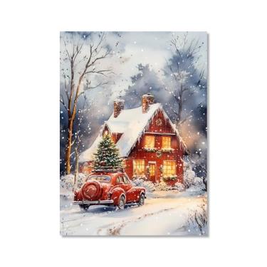 Imagem de Impressão de pôster de arte de parede retrô de Natal Papai Noel alce paisagem de inverno imagens de Natal para bar em casa pub cozinha café loja decoração de férias (SKU7,50.8x76.2 cm = (50 x 75 cm