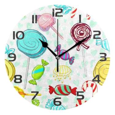 Imagem de YETTASBIN Relógio de parede Candies, silencioso, sem tique-taque, operado por bateria, relógio redondo decorativo criativo para cozinha, sala de estar, banheiro, decoração de escritório em casa