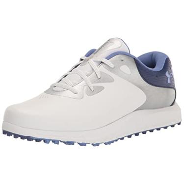 Imagem de Under Armour Sapato de golfe feminino Charged Breathe 2 Spikeless Cleat, (100) Branco/Prata Metálica/Azul Baja, 38