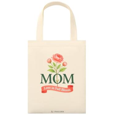 Imagem de Phicorn Sacolas pequenas de algodão, 23 cm x 28 cm, sacolas de lona reutilizáveis lisas e impressas para artesanato DIY, uso diário e presentes de férias (estampa Mom - Love in Full Bloom)