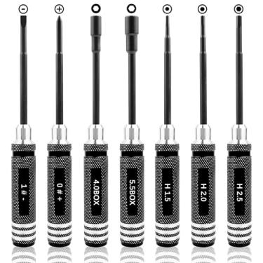 Imagem de GDOOL Conjunto de mini chaves de fenda sextavadas 7 em 1 (0,1 cm, 1,5, 2,0, 2,5 mm) e chave de caixa (4,0, 5,0, 5,5 mm), kit de ferramentas RC | Phillips | Compatível com TRX4M SCX24 1/24 1/18 1/16 RC