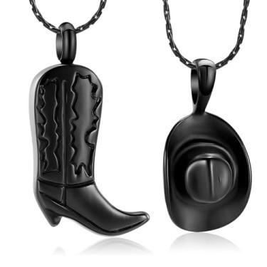 Imagem de zeqingjw Colar de cremação de chapéu de caubói para cinzas, colar de urnas de aço inoxidável para cinzas memorial urna de cinzas joia, Aço inoxidável, aço inoxidável