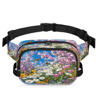 Imagem de Pochete floral de margarida azul para mulheres e homens com alça ajustável, bolsa transversal, bolsa de peito, bolsa tiracolo, Cor 13